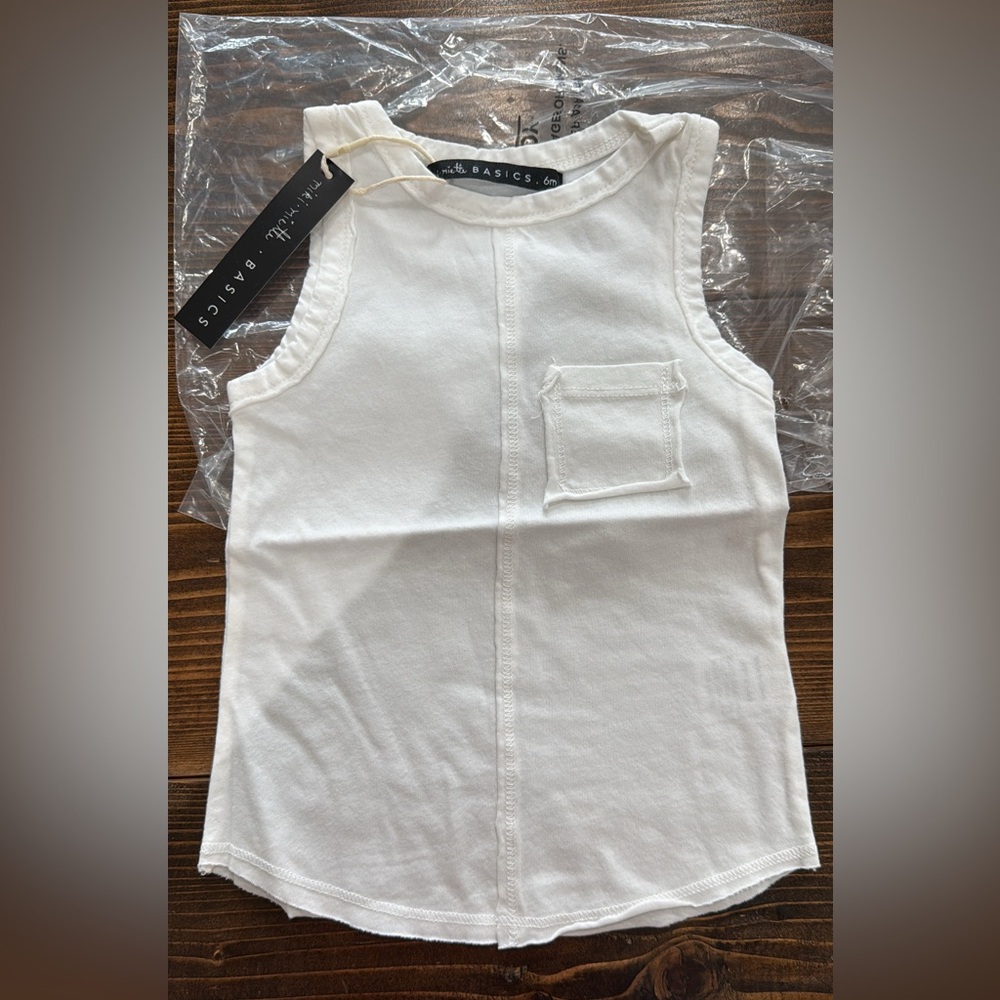 Basics White Kids' Tank Top with Pocket